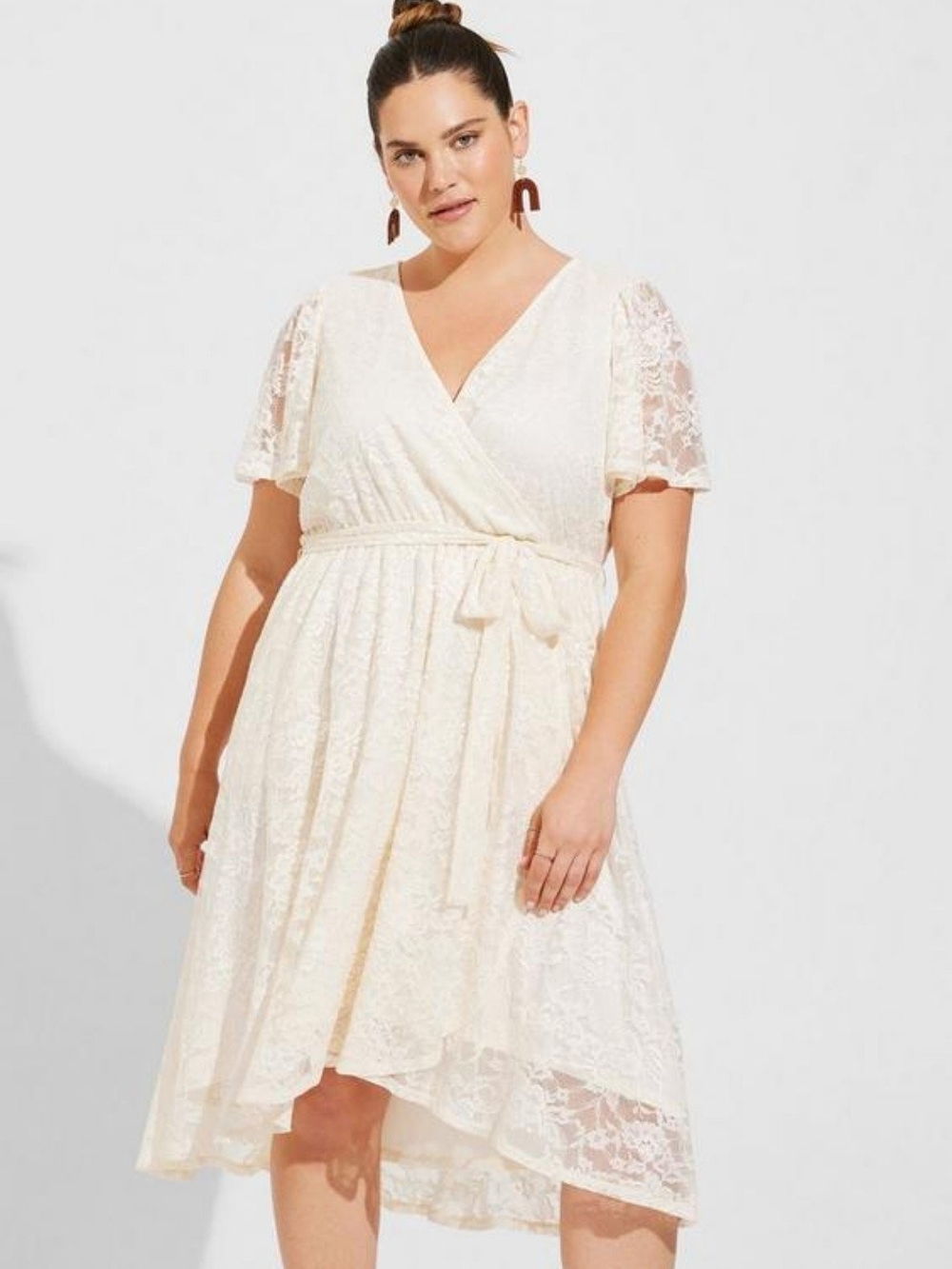 Torrid Size 3 Cream Lace High-Low Wrap Dress